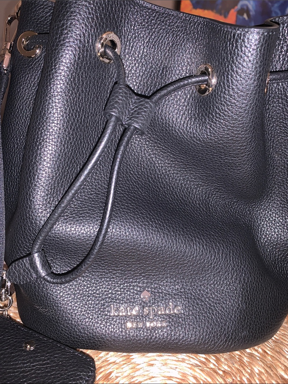 kate spade New York Rosie Black Pebbled Leather Bucket Bag w Coin pouch - Picture 3 of 9